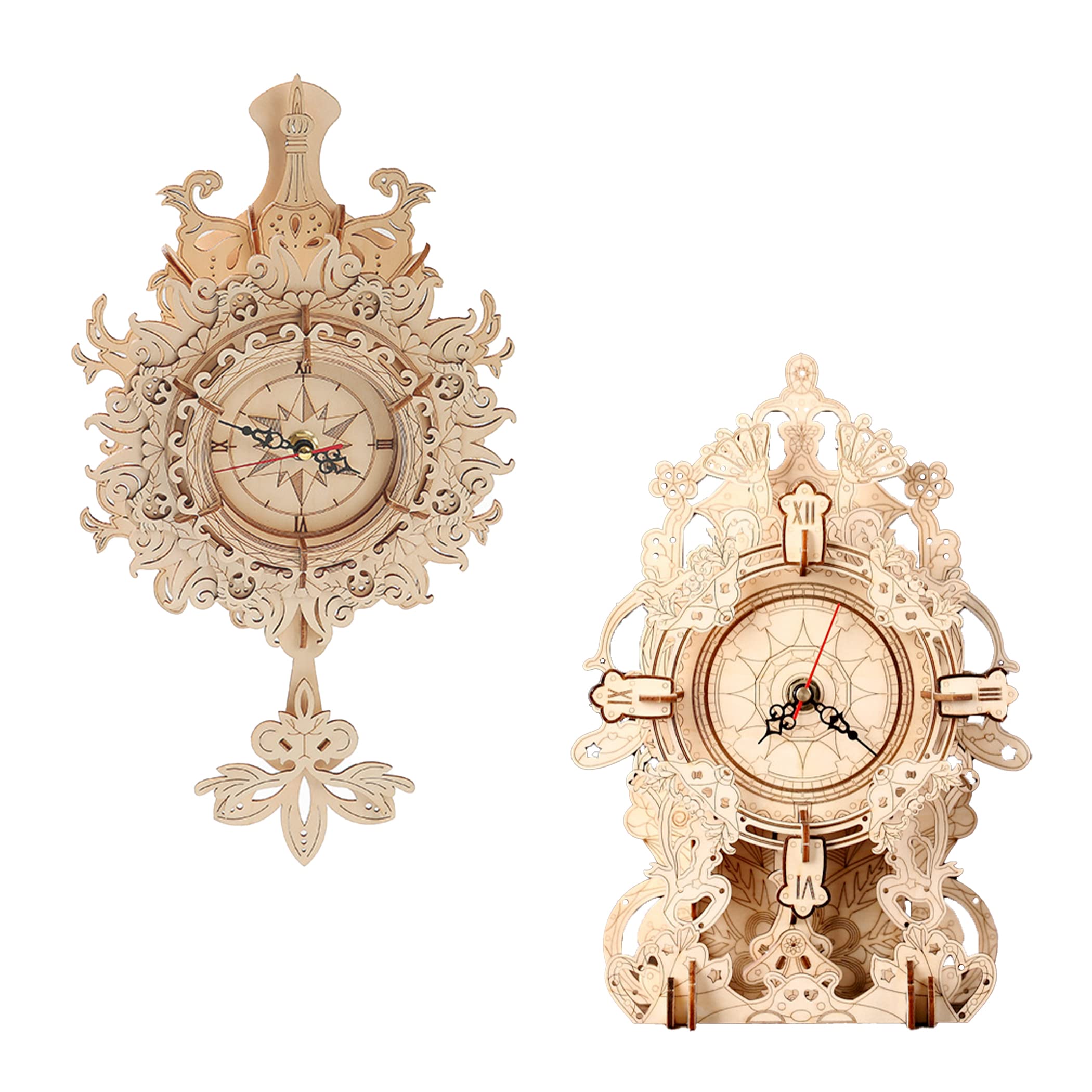 Amazon | Felimoa 立体パズル 時計 木製 電池式 レトロデザイン 振り子